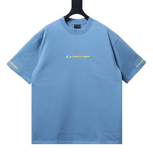 Balenciaga Sleeve Logo Embroidered T-Shirt Blue,Balenciaga T-Shirts,T-Shirts,CLOTHES