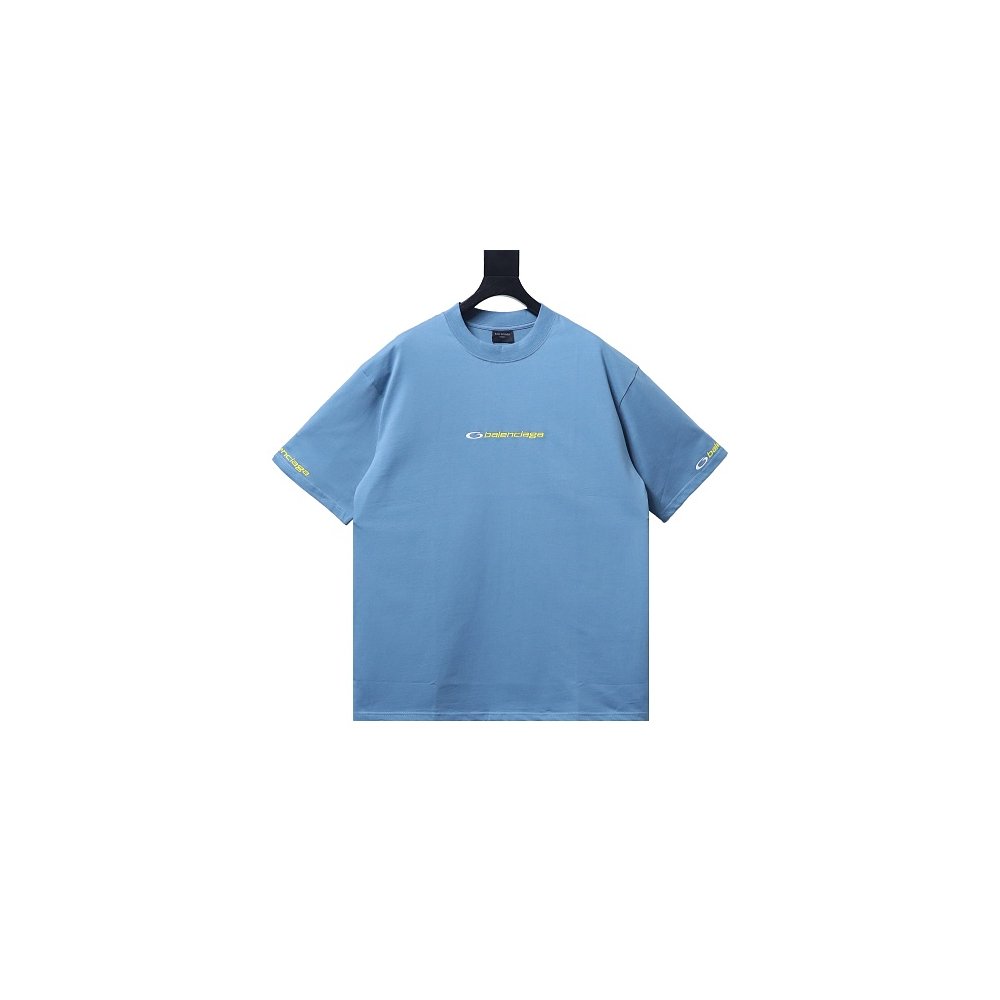 Balenciaga Sleeve Logo Embroidered T-Shirt Blue,Balenciaga T-Shirts,T-Shirts,CLOTHES