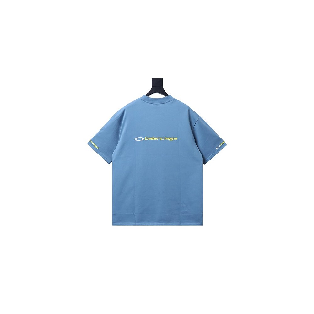 Balenciaga Sleeve Logo Embroidered T-Shirt Blue,Balenciaga T-Shirts,T-Shirts,CLOTHES