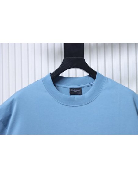 Balenciaga Sleeve Logo Embroidered T-Shirt Blue,Balenciaga T-Shirts,T-Shirts,CLOTHES