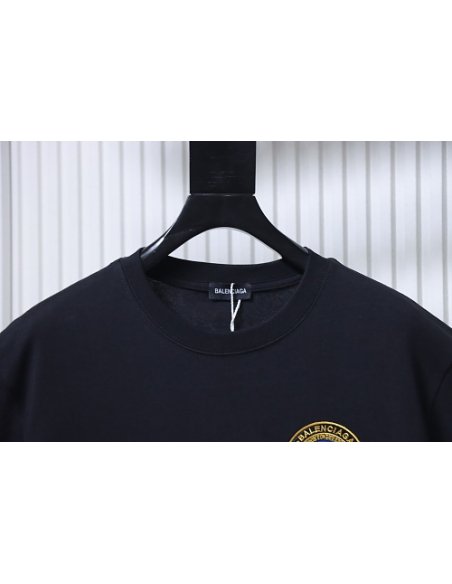 Balenciaga Chest Badge Embroidered T-Shirt Black,Balenciaga T-Shirts,T-Shirts,CLOTHES