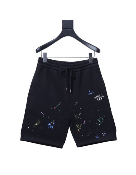 Dior Ink-Splatter Graffiti Embroidered Logo Shorts Black,Dior Shorts,Shorts,CLOTHES