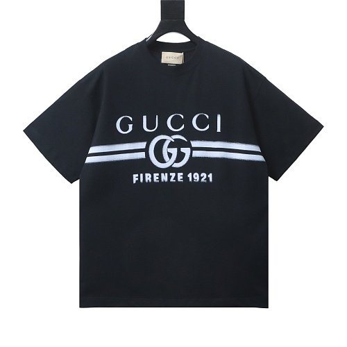 Gucci Black and White Gradient Belt Print T-shirt Black,Gucci T-shirts,T-Shirts,CLOTHES