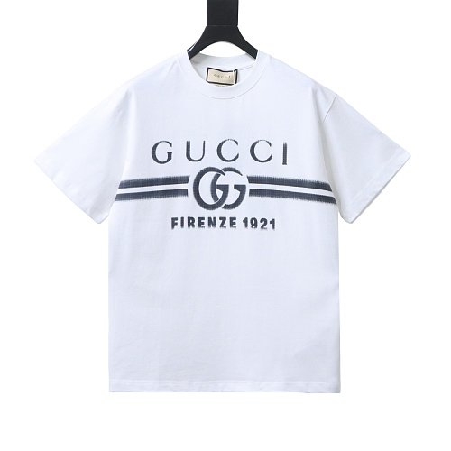 Gucci Black and White Gradient Belt Print T-shirt White,Gucci T-shirts,T-Shirts,CLOTHES
