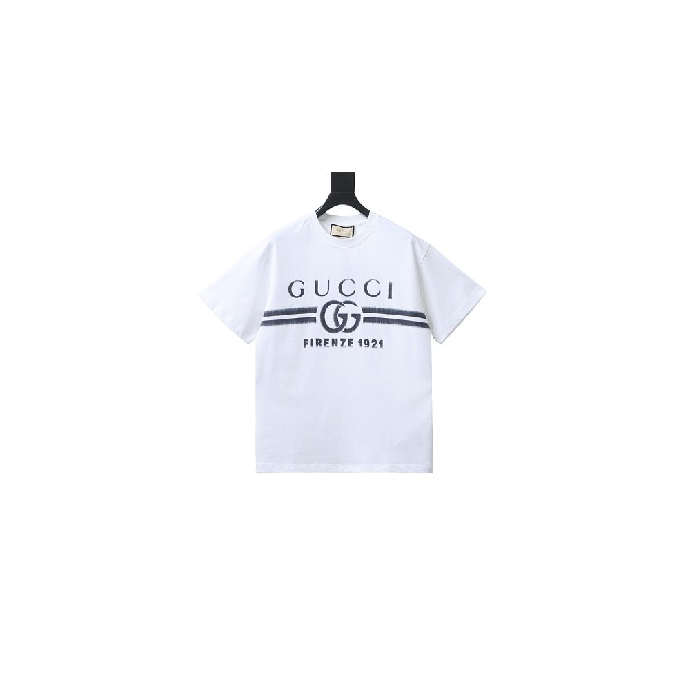 Gucci Black and White Gradient Belt Print T-shirt White,Gucci T-shirts,T-Shirts,CLOTHES