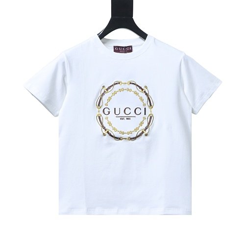 Gucci Interlocking Bridle Motif Letter Embroidery T-shirt White,Gucci T-shirts,T-Shirts,CLOTHES