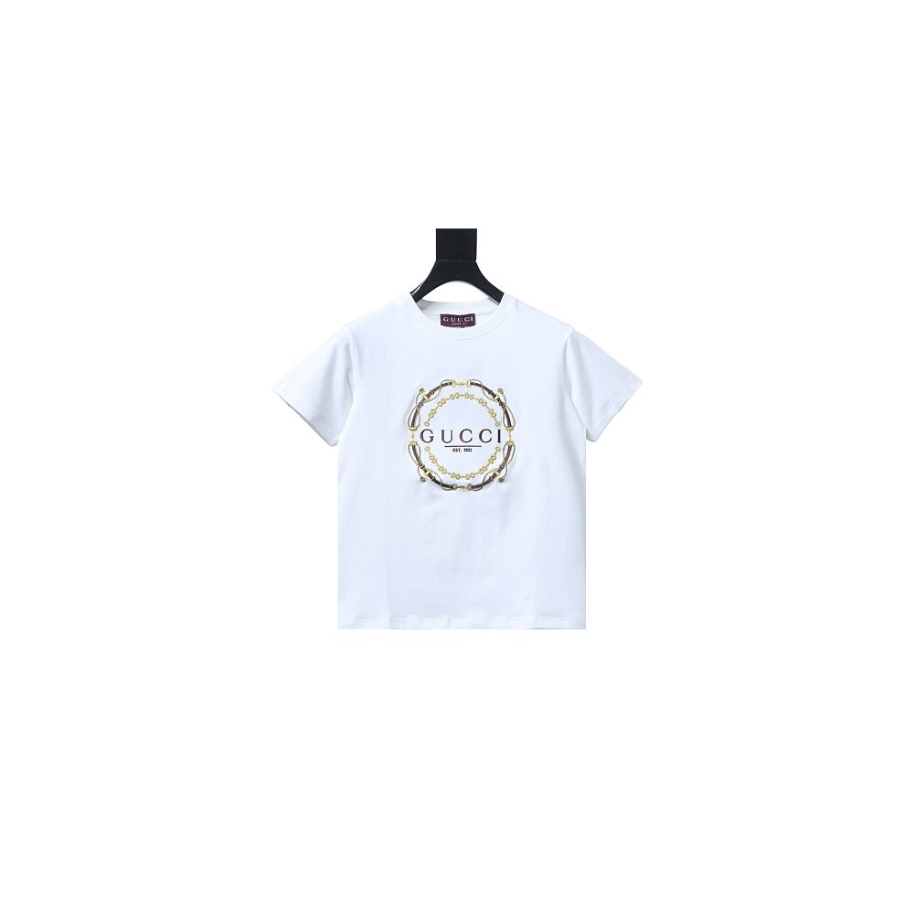 Gucci Interlocking Bridle Motif Letter Embroidery T-shirt White,Gucci T-shirts,T-Shirts,CLOTHES
