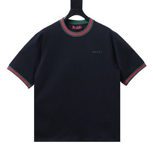 Gucci Red and Green Ribbed Crew-Neck T-Shirt Black,Gucci T-shirts,T-Shirts,CLOTHES