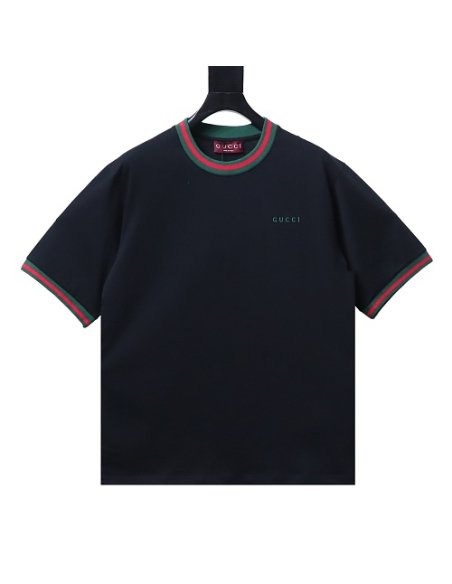 Gucci Red and Green Ribbed Crew-Neck T-Shirt Black,Gucci T-shirts,T-Shirts,CLOTHES