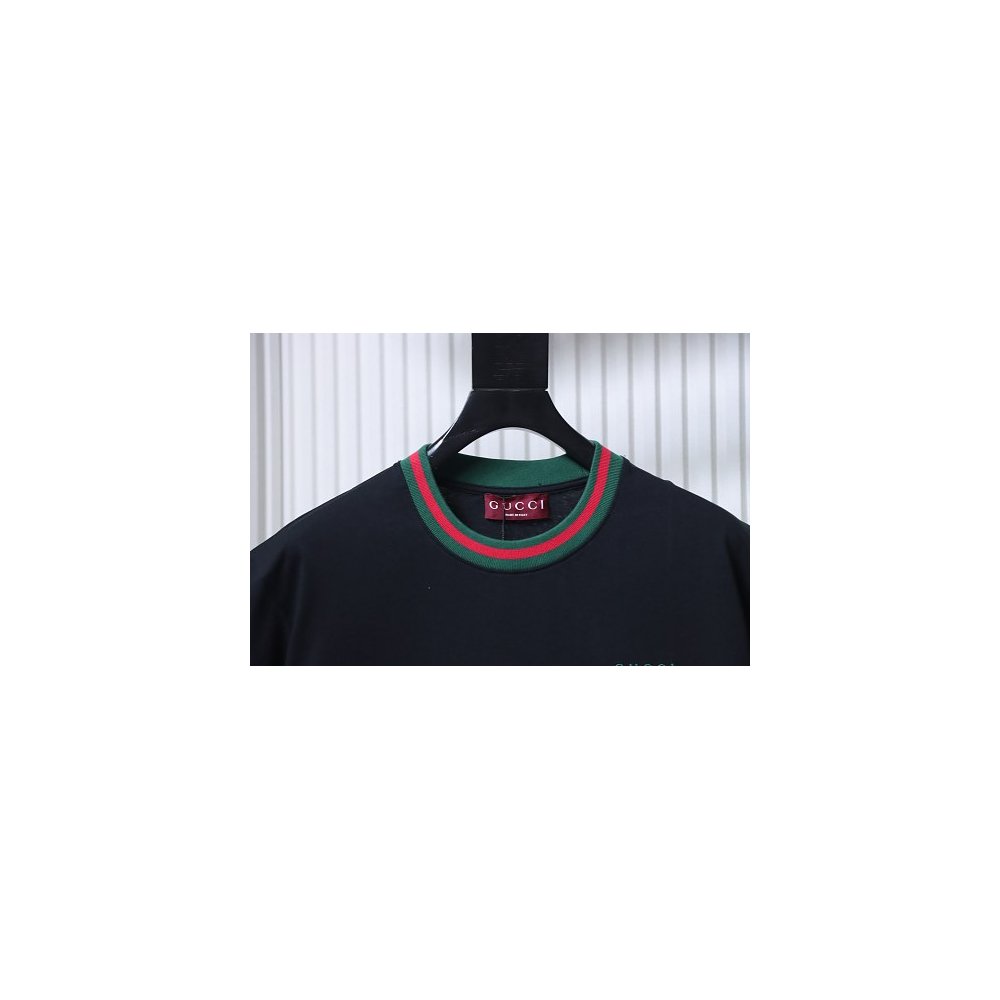 Gucci Red and Green Ribbed Crew-Neck T-Shirt Black,Gucci T-shirts,T-Shirts,CLOTHES