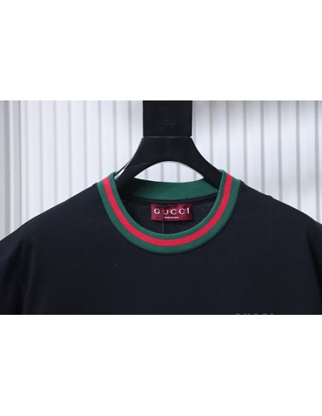 Gucci Red and Green Ribbed Crew-Neck T-Shirt Black,Gucci T-shirts,T-Shirts,CLOTHES