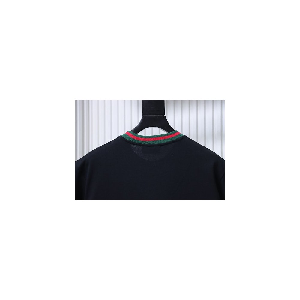 Gucci Red and Green Ribbed Crew-Neck T-Shirt Black,Gucci T-shirts,T-Shirts,CLOTHES
