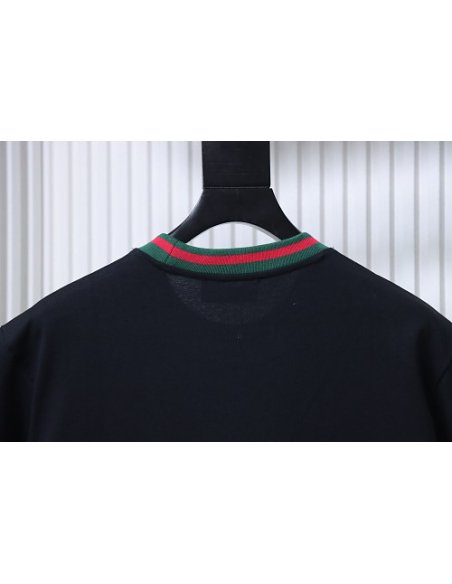 Gucci Red and Green Ribbed Crew-Neck T-Shirt Black,Gucci T-shirts,T-Shirts,CLOTHES