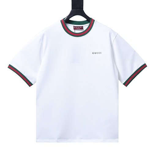 Gucci Red and Green Ribbed Crew-Neck T-Shirt White,Gucci T-shirts,T-Shirts,CLOTHES