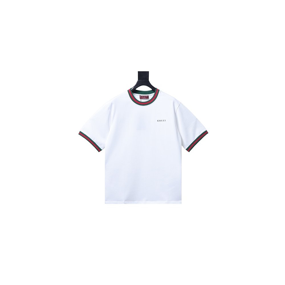 Gucci Red and Green Ribbed Crew-Neck T-Shirt White,Gucci T-shirts,T-Shirts,CLOTHES