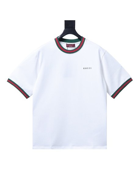 Gucci Red and Green Ribbed Crew-Neck T-Shirt White,Gucci T-shirts,T-Shirts,CLOTHES