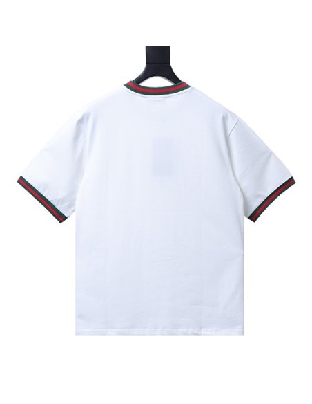 Gucci Red and Green Ribbed Crew-Neck T-Shirt White,Gucci T-shirts,T-Shirts,CLOTHES