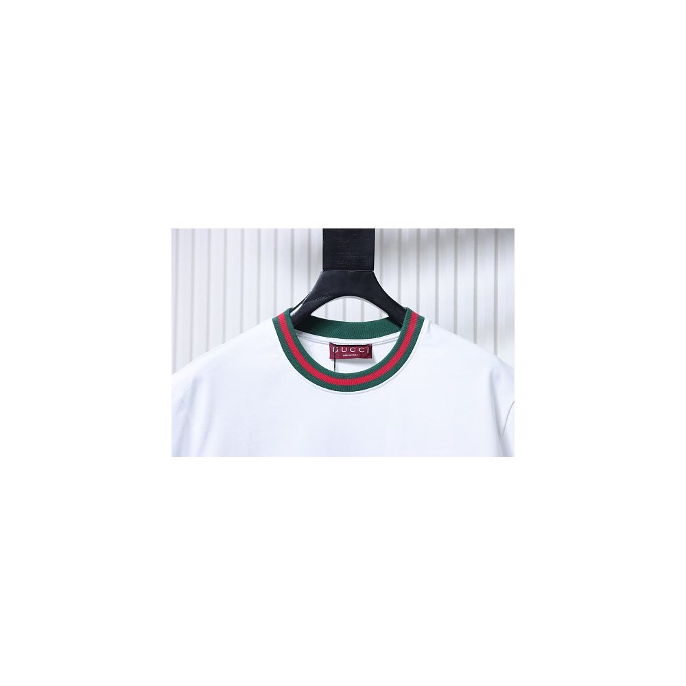 Gucci Red and Green Ribbed Crew-Neck T-Shirt White,Gucci T-shirts,T-Shirts,CLOTHES