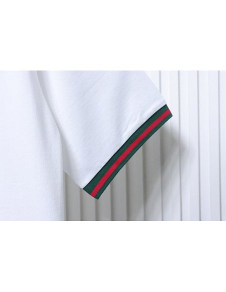 Gucci Red and Green Ribbed Crew-Neck T-Shirt White,Gucci T-shirts,T-Shirts,CLOTHES