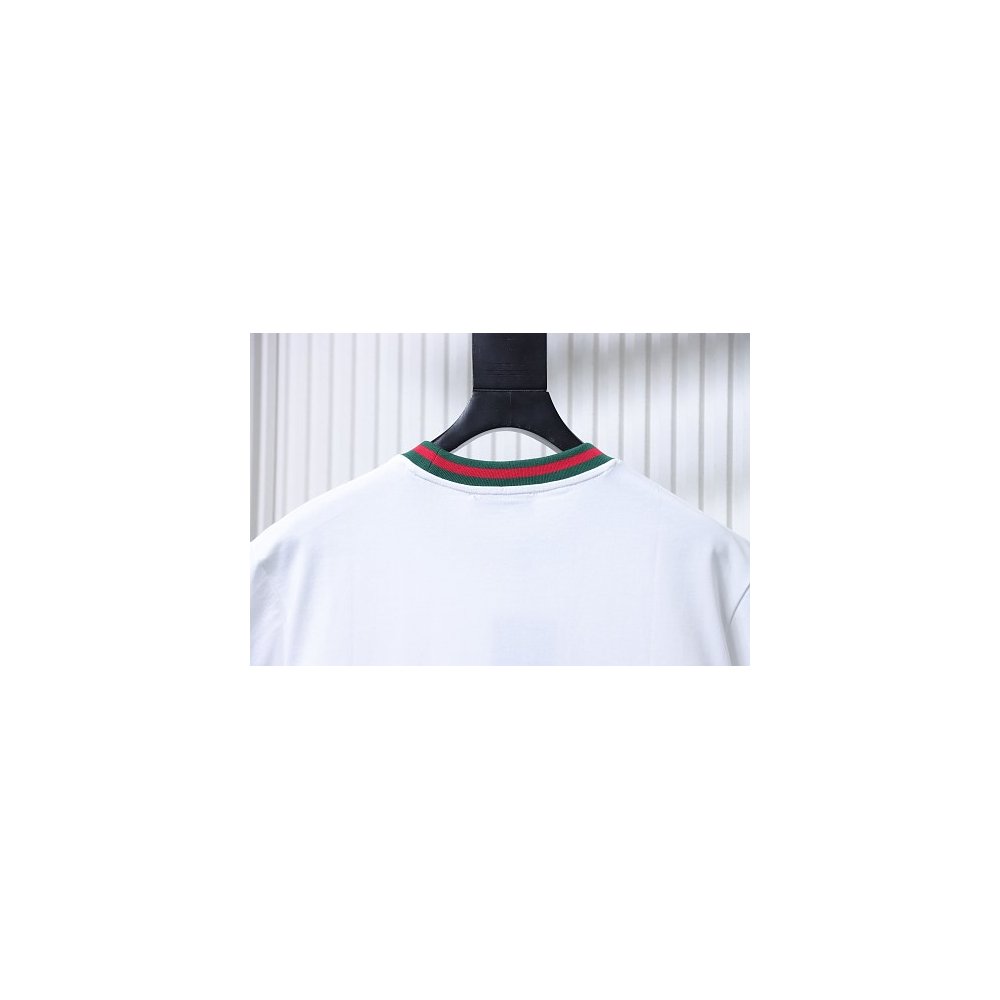 Gucci Red and Green Ribbed Crew-Neck T-Shirt White,Gucci T-shirts,T-Shirts,CLOTHES