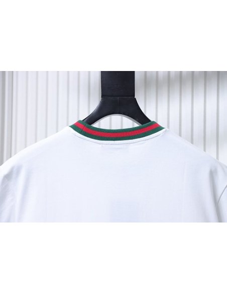 Gucci Red and Green Ribbed Crew-Neck T-Shirt White,Gucci T-shirts,T-Shirts,CLOTHES