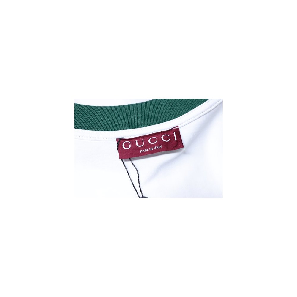 Gucci Red and Green Ribbed Crew-Neck T-Shirt White,Gucci T-shirts,T-Shirts,CLOTHES
