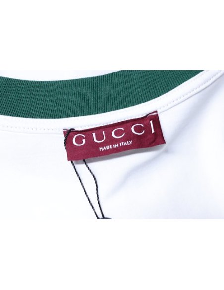 Gucci Red and Green Ribbed Crew-Neck T-Shirt White,Gucci T-shirts,T-Shirts,CLOTHES