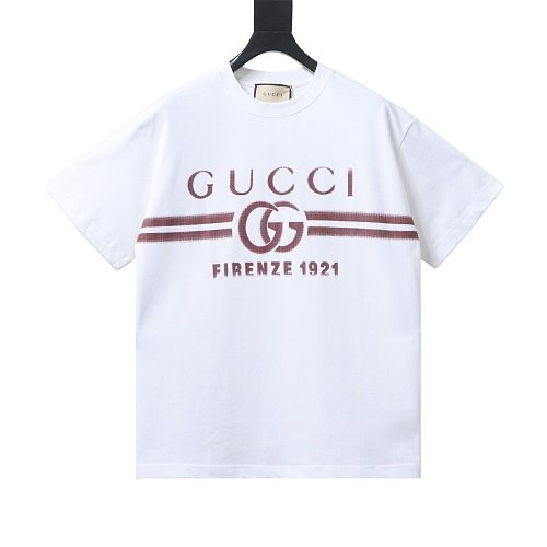Gucci Red and White Gradient Belt Print T-shirt White,Gucci T-shirts,T-Shirts,CLOTHES