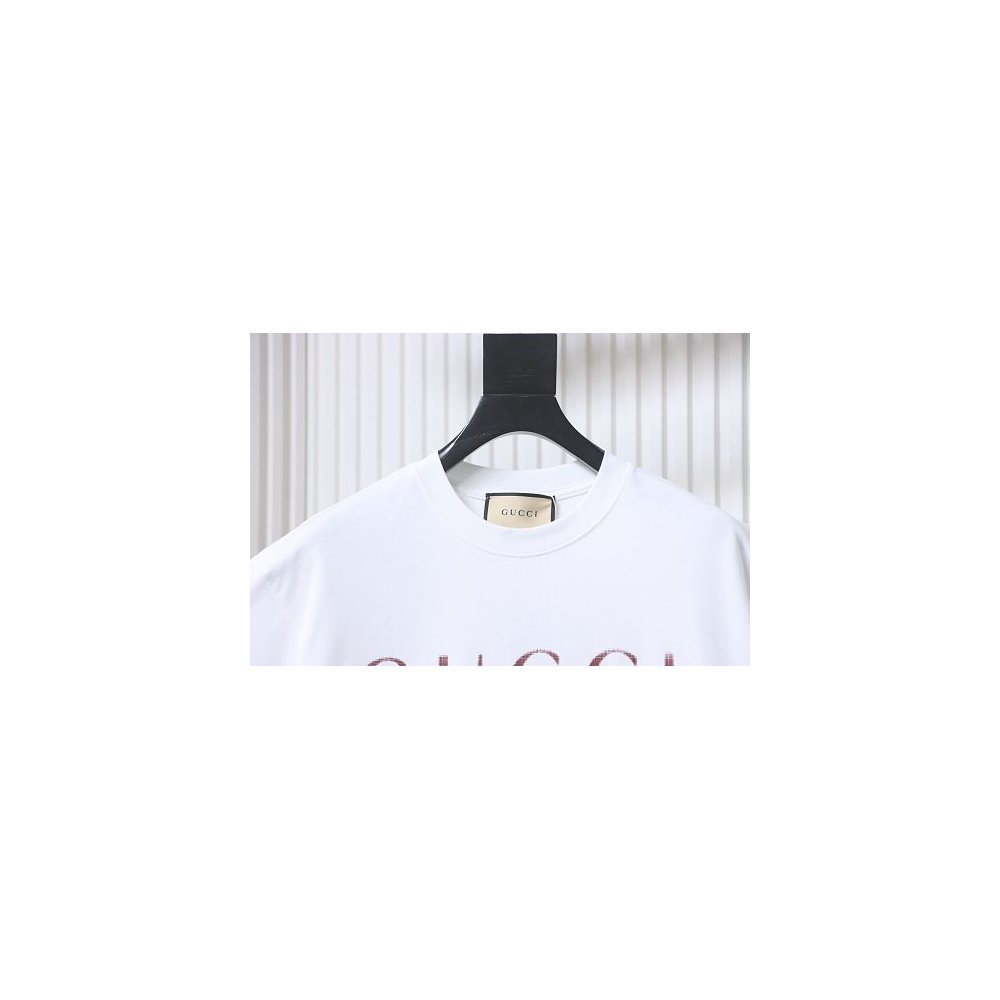 Gucci Red and White Gradient Belt Print T-shirt White,Gucci T-shirts,T-Shirts,CLOTHES