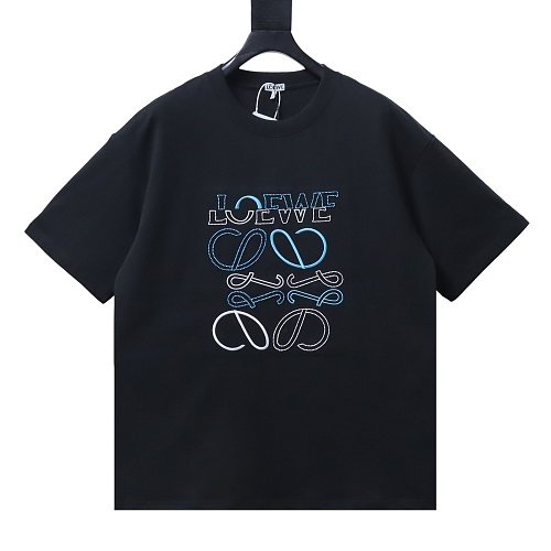 Loewe Misaligned Logo Embroidered T-Shirt Black,Loewe T-Shirts,T-Shirts,CLOTHES