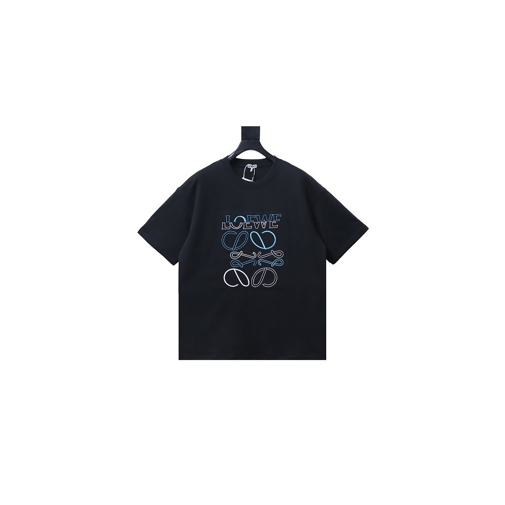 Loewe Misaligned Logo Embroidered T-Shirt Black,Loewe T-Shirts,T-Shirts,CLOTHES