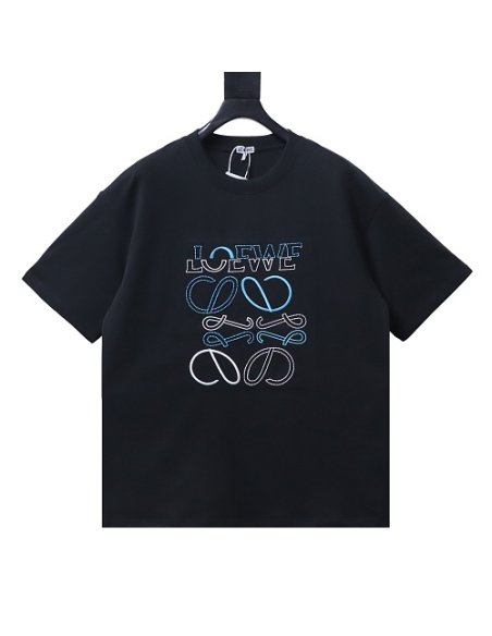 Loewe Misaligned Logo Embroidered T-Shirt Black,Loewe T-Shirts,T-Shirts,CLOTHES