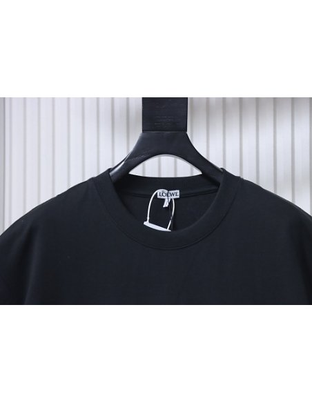 Loewe Misaligned Logo Embroidered T-Shirt Black,Loewe T-Shirts,T-Shirts,CLOTHES