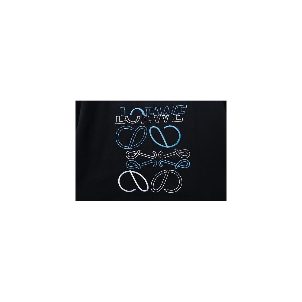 Loewe Misaligned Logo Embroidered T-Shirt Black,Loewe T-Shirts,T-Shirts,CLOTHES