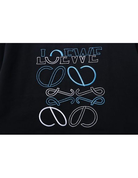 Loewe Misaligned Logo Embroidered T-Shirt Black,Loewe T-Shirts,T-Shirts,CLOTHES