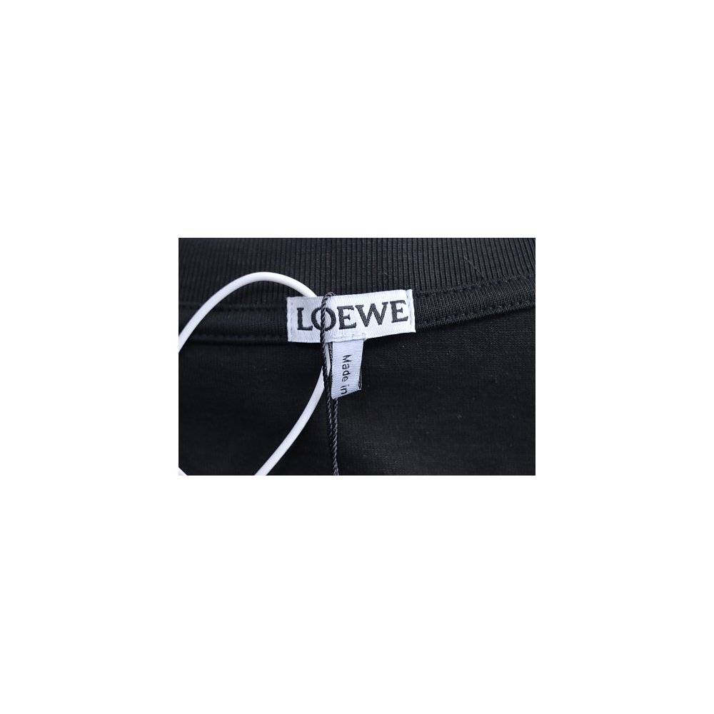 Loewe Misaligned Logo Embroidered T-Shirt Black,Loewe T-Shirts,T-Shirts,CLOTHES