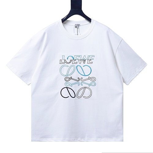 Loewe Misaligned Logo Embroidered T-Shirt White,Loewe T-Shirts,T-Shirts,CLOTHES