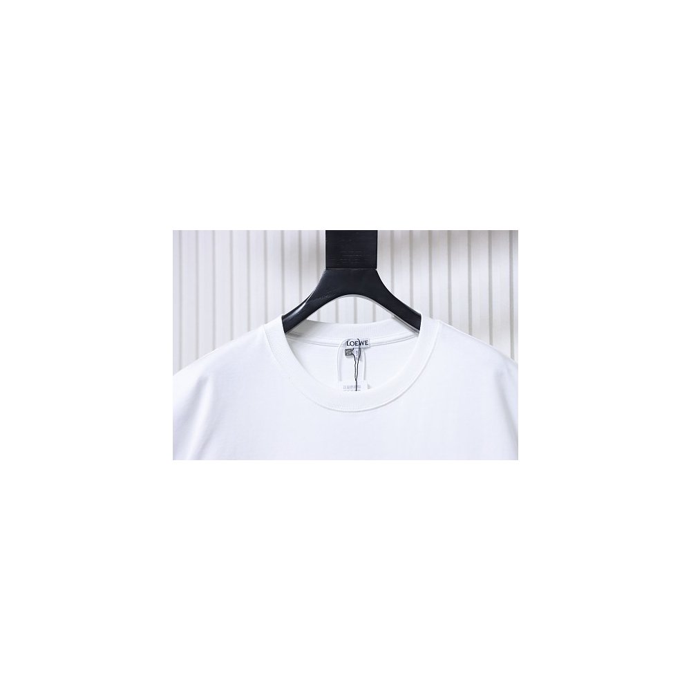 Loewe Misaligned Logo Embroidered T-Shirt White,Loewe T-Shirts,T-Shirts,CLOTHES