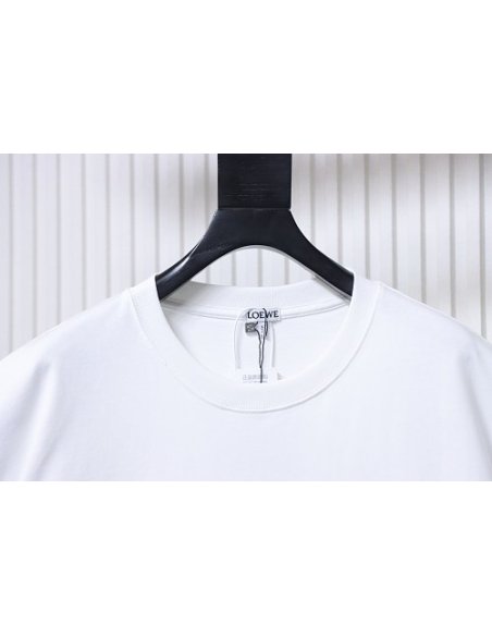 Loewe Misaligned Logo Embroidered T-Shirt White,Loewe T-Shirts,T-Shirts,CLOTHES