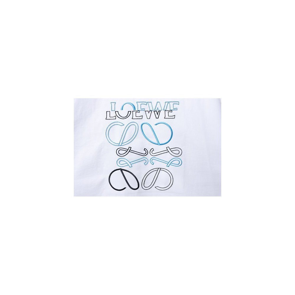 Loewe Misaligned Logo Embroidered T-Shirt White,Loewe T-Shirts,T-Shirts,CLOTHES