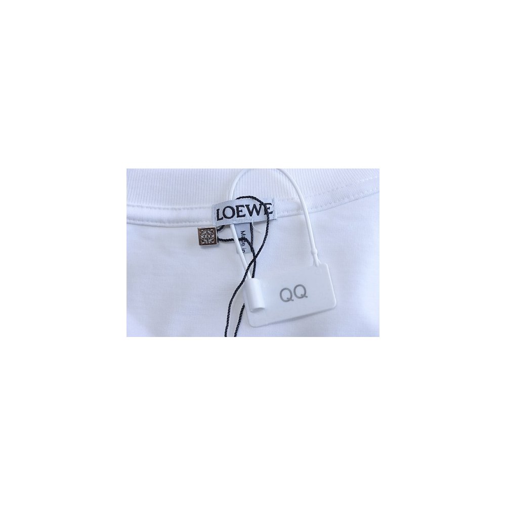 Loewe Misaligned Logo Embroidered T-Shirt White,Loewe T-Shirts,T-Shirts,CLOTHES