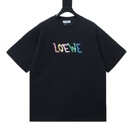 Loewe Rainbow Letter Embroidery T-Shirt Black,Loewe T-Shirts,T-Shirts,CLOTHES