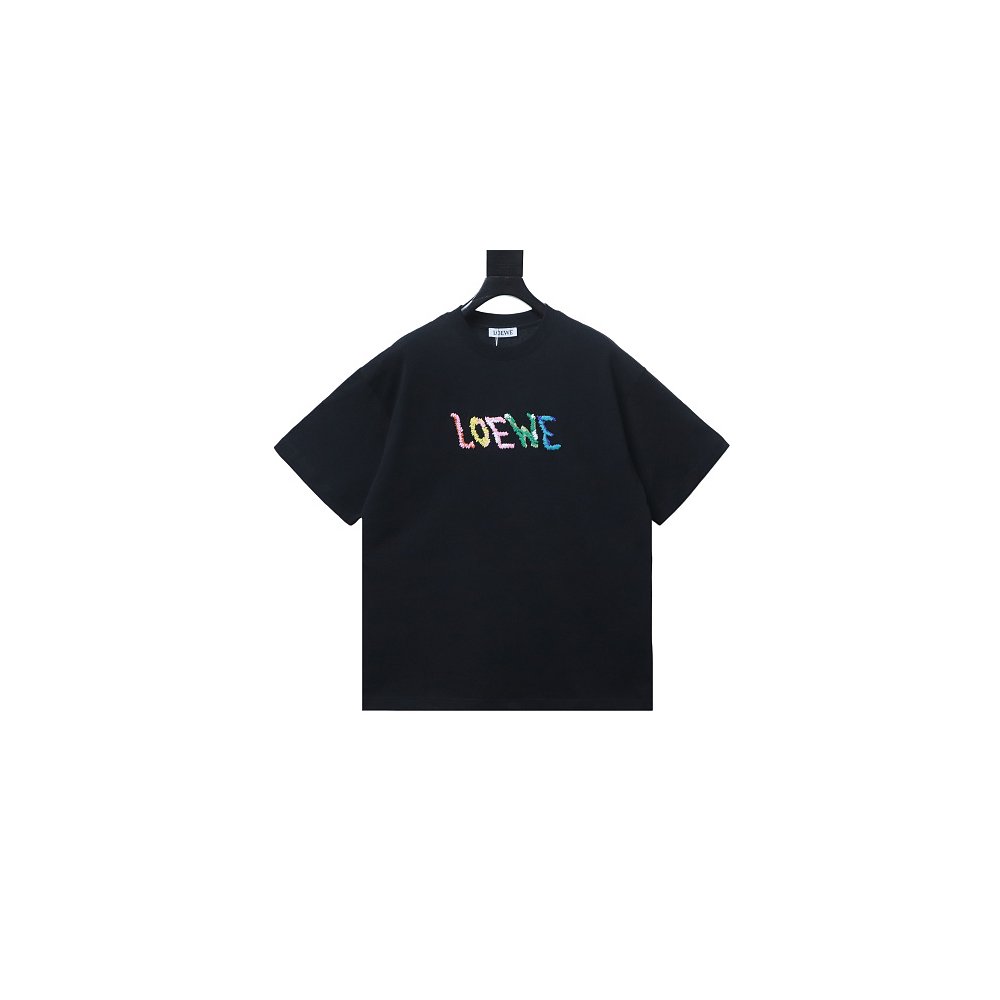 Loewe Rainbow Letter Embroidery T-Shirt Black,Loewe T-Shirts,T-Shirts,CLOTHES
