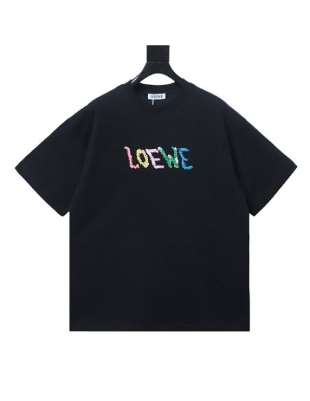 Loewe Rainbow Letter Embroidery T-Shirt Black,Loewe T-Shirts,T-Shirts,CLOTHES
