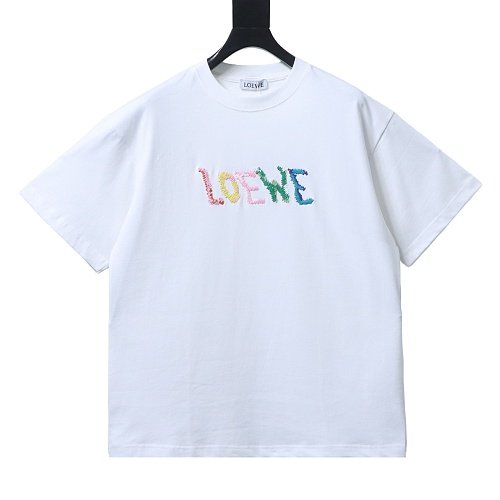 Loewe Rainbow Letter Embroidery T-Shirt White,Loewe T-Shirts,T-Shirts,CLOTHES