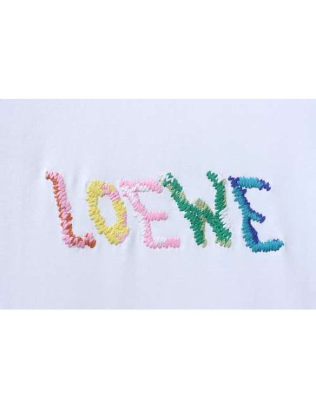 Loewe Rainbow Letter Embroidery T-Shirt White,Loewe T-Shirts,T-Shirts,CLOTHES