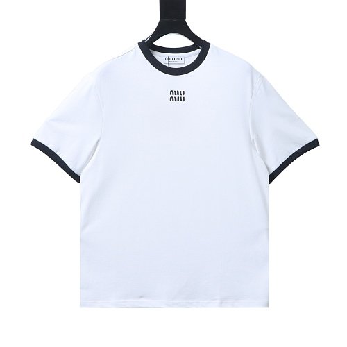 Miu Miu Black and White Color-Block T-shirt,Miu Miu T-shirts,T-Shirts,CLOTHES
