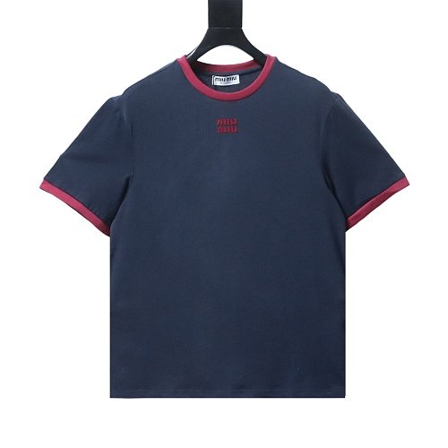 Miu Miu Blue and Red Color-Block T-Shirt,Miu Miu T-shirts,T-Shirts,CLOTHES