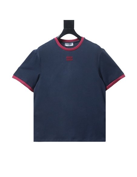 Miu Miu Blue and Red Color-Block T-Shirt,Miu Miu T-shirts,T-Shirts,CLOTHES