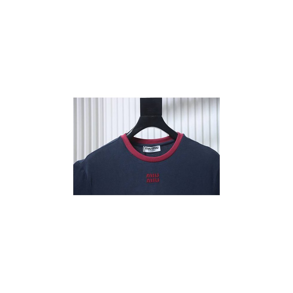 Miu Miu Blue and Red Color-Block T-Shirt,Miu Miu T-shirts,T-Shirts,CLOTHES